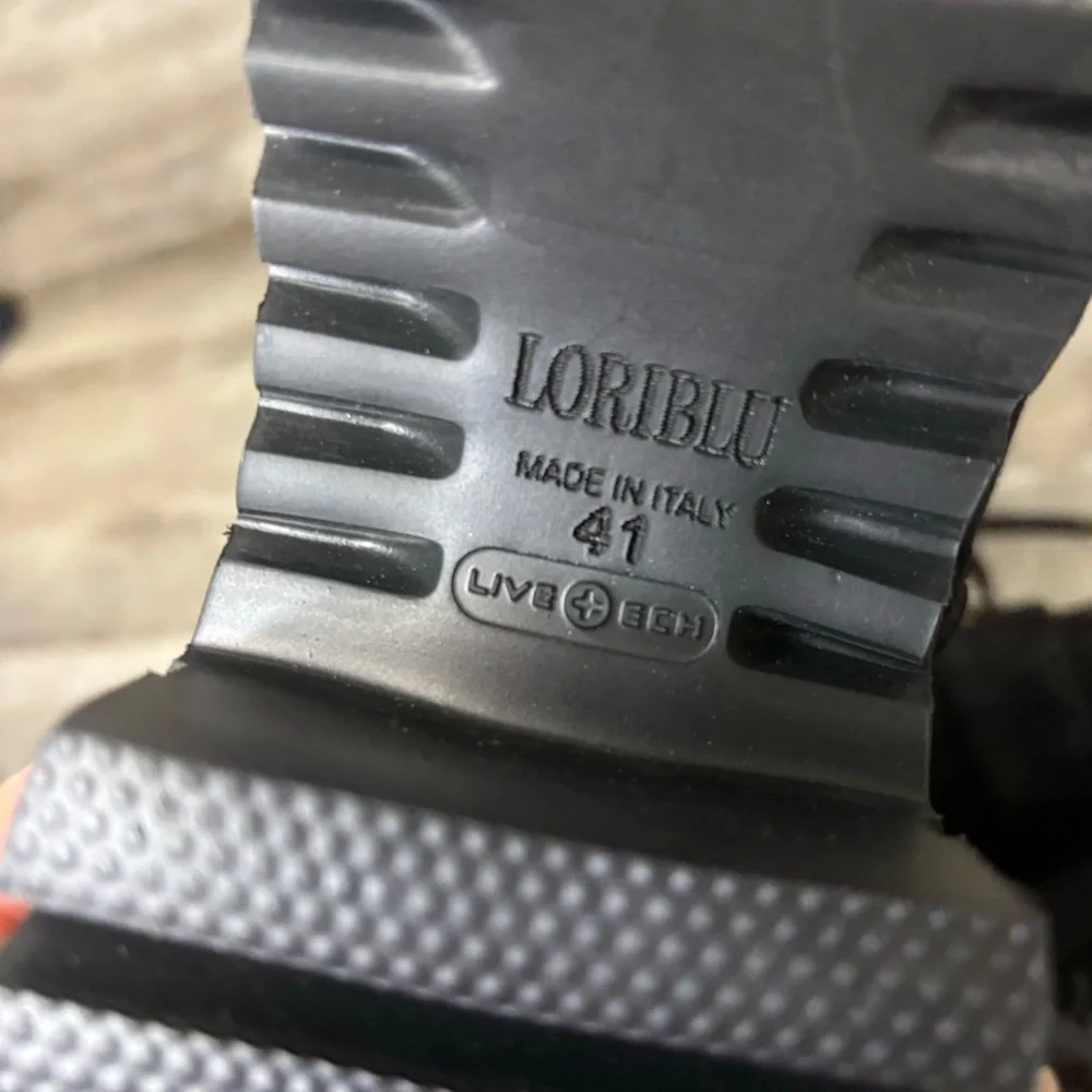 Loriblu | Black Ankle Combat Boots With Gold Buckle Detail Size 41 Made In Italy
